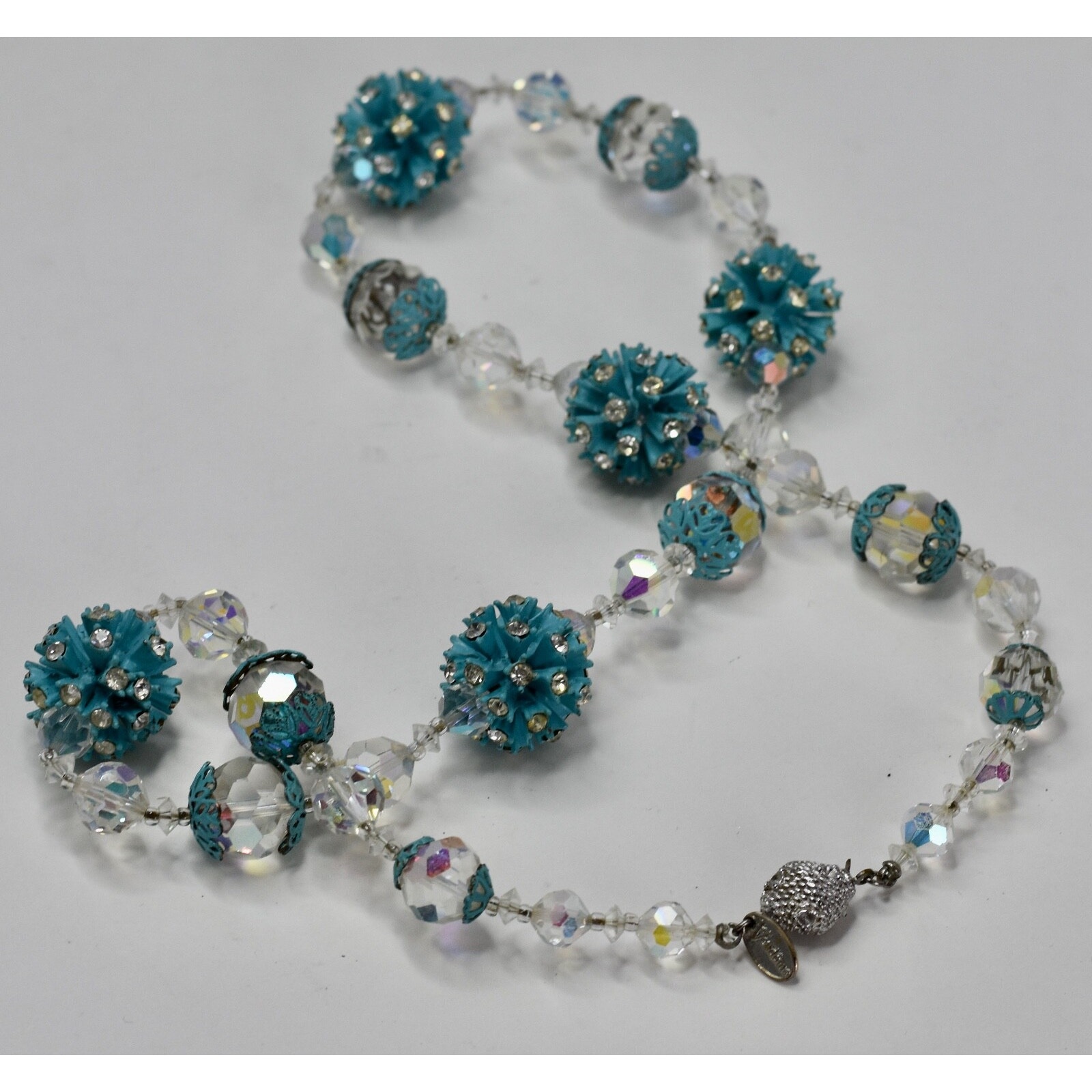 Vintage Signed Vendome Starburst Aurora Borealis Ab Crystal Statement Necklace 180$